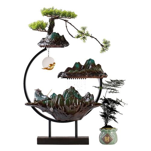 极速流水摆件创意招财假山喷泉循环加湿器陶N瓷家居办公室桌面开