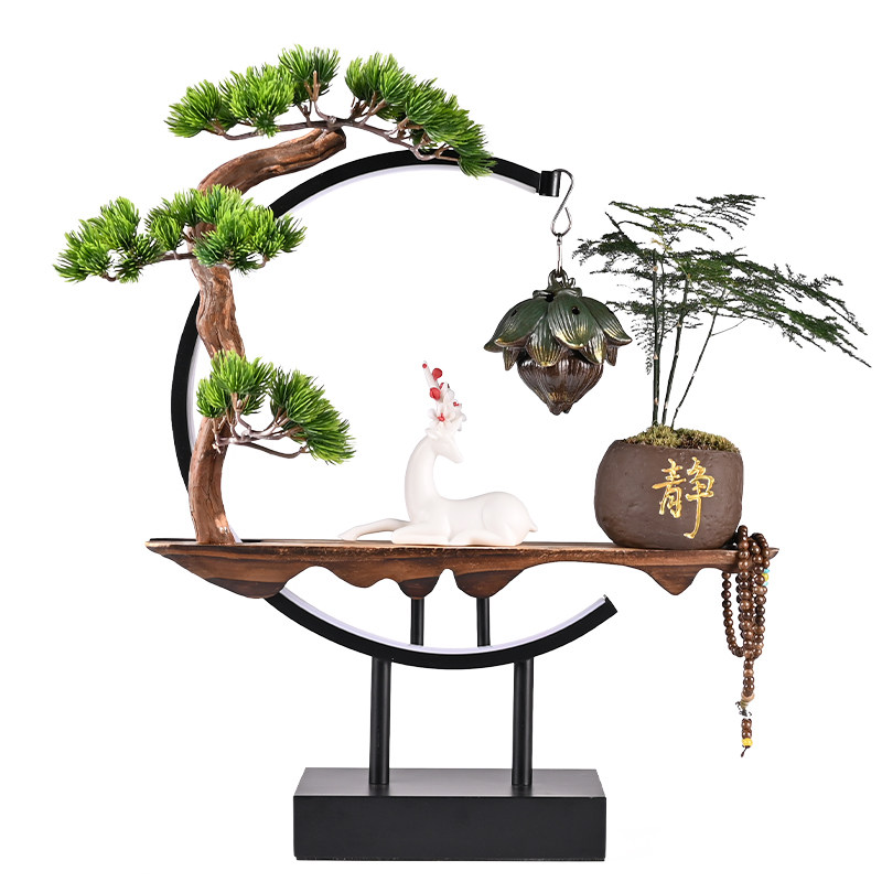 极速新中式禅意摆l件玄关客厅弥勒菩萨佛像家用陶瓷倒流香炉发光