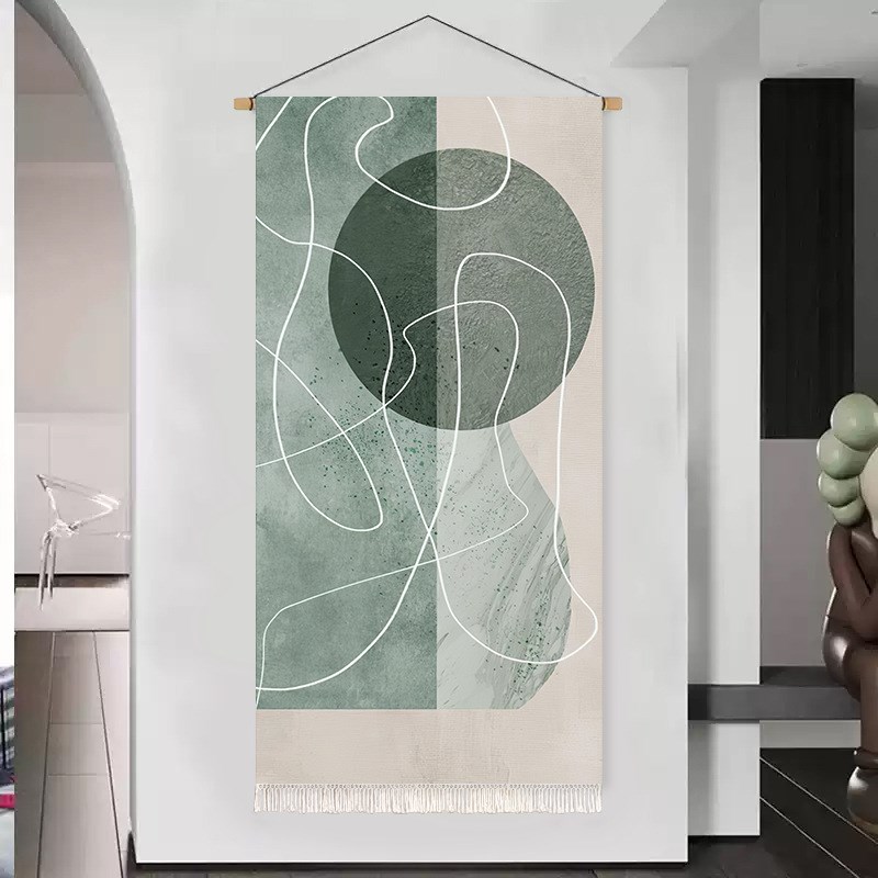简约现代莫兰迪装饰画挂布挂毯客厅D沙发卧室几何抽象布艺挂画壁图片