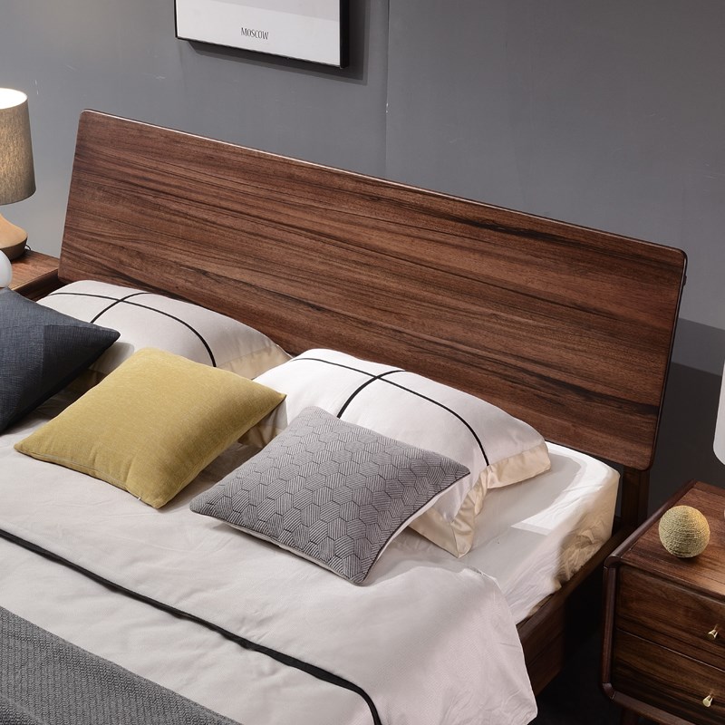 极速黑胡桃木床全实木床原木1.8/1.5米双人床北欧新X中式气压储物