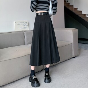 新品 遮跨休闲a字半裙气质高腰百褶裙中 毛呢半身裙女秋冬202v5新款