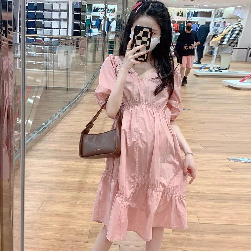 新品孕妇装夏装2025新款连衣裙法式度假短袖娃娃U裙小个子时尚宽