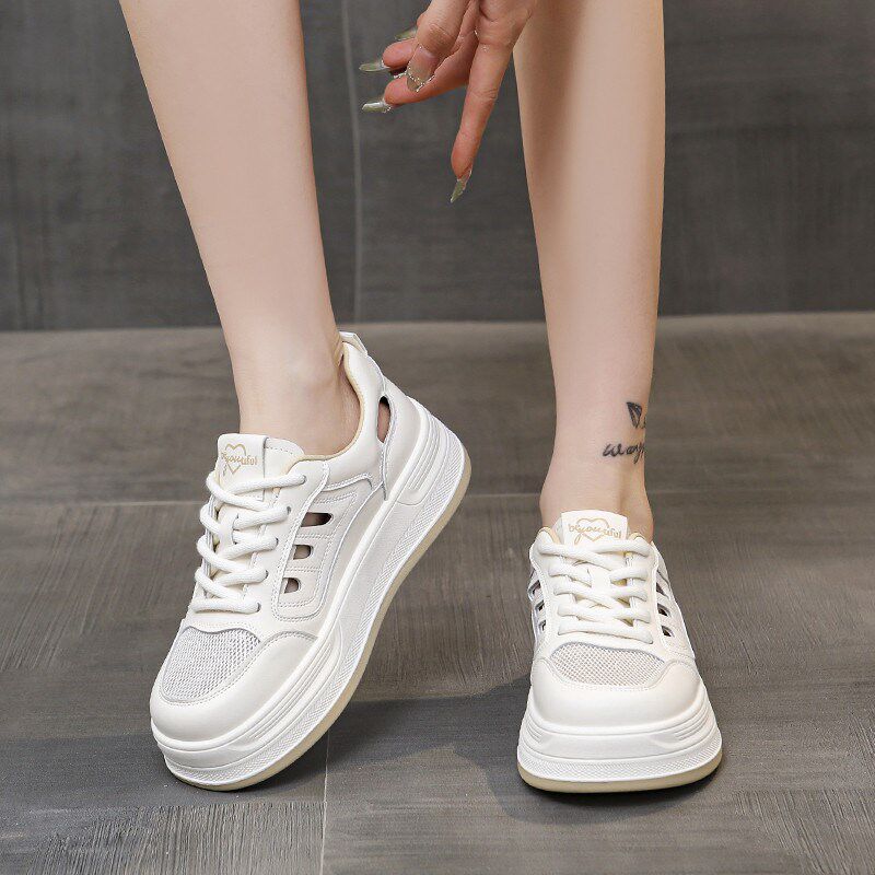 新品踩屎感真皮34k码镂空小白鞋女款2026新款夏季透气网面洞洞运