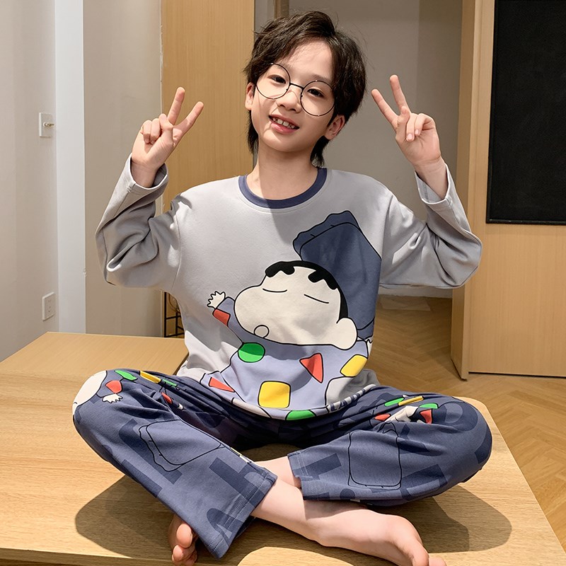 极速蜡笔小新男童睡衣春秋季纯棉薄款长F袖套装儿童男孩2025新款