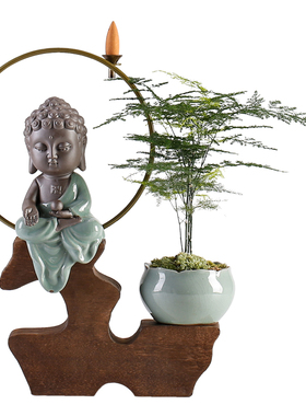 极速新中式禅意办公室中式陶瓷玄A关摆件盆栽绿植装饰品客厅书桌