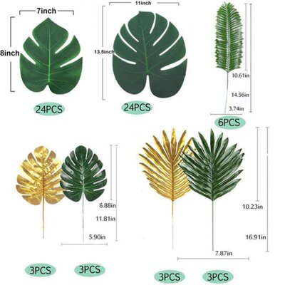 新品66pcs Artificial Palm Leaves TropicalL Faux Monstera Lea