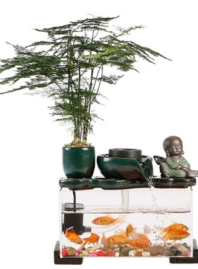 极速鱼缸流水摆创意石磨客厅生财办公室桌面喷P泉招财景观装饰品