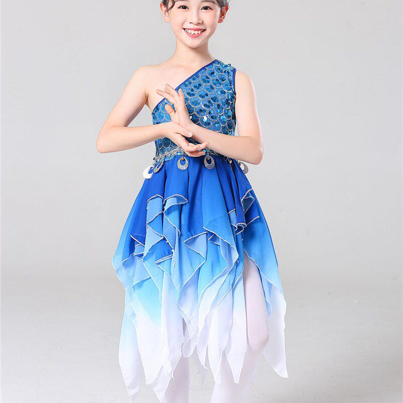 极速新款小荷风采渔娃儿童演出服女鱼儿欢歌新P款小鱼儿舞蹈表演