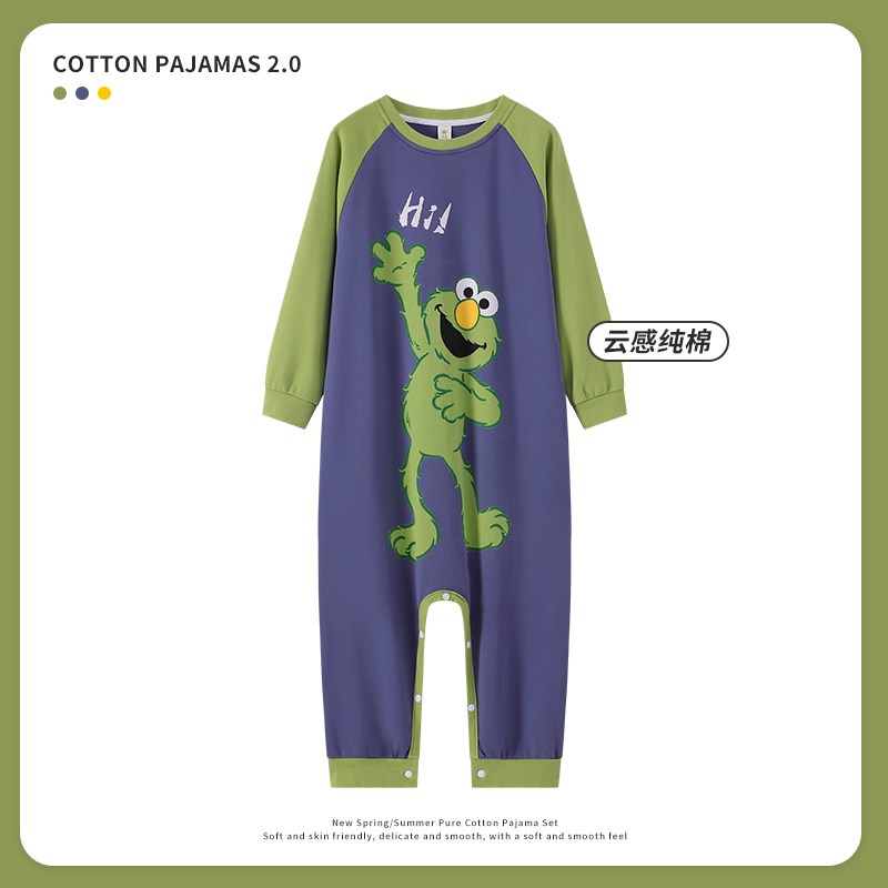 极速儿童连身睡衣纯棉长袖秋季薄款大童可爱卡R通小男孩宝宝连体
