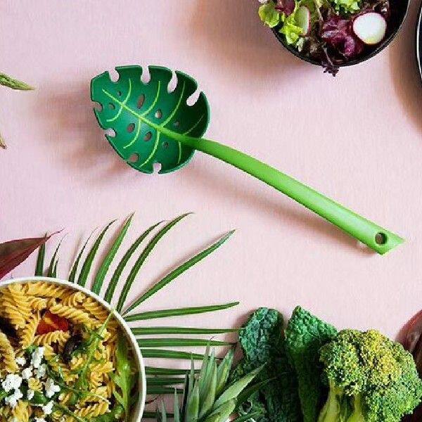 极速Green Monstera Leaf Colander MultiIfunctional Long-Handl