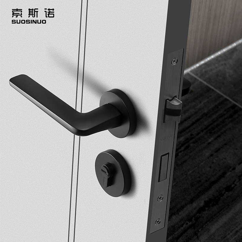 极速门锁室内卧室静音房r门锁北欧现代黑色分体锁三件套卫生间锁
