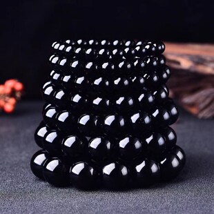 新品收藏级乌金天然纯黑黑曜石手链单圈手串男女T饰品情侣时尚礼
