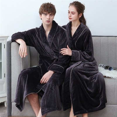 极速Plus Size 3XL Men Robev Winter Flannel Soft Kimono Gown