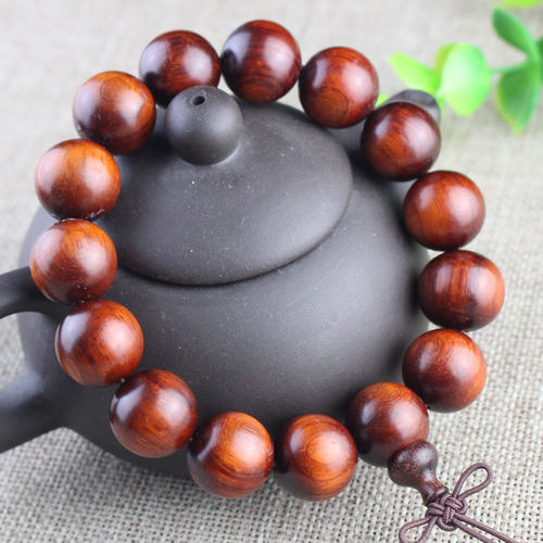 极速天然实木文玩木珠手r串犀角紫檀木15MM男女情侣手链高密度沉