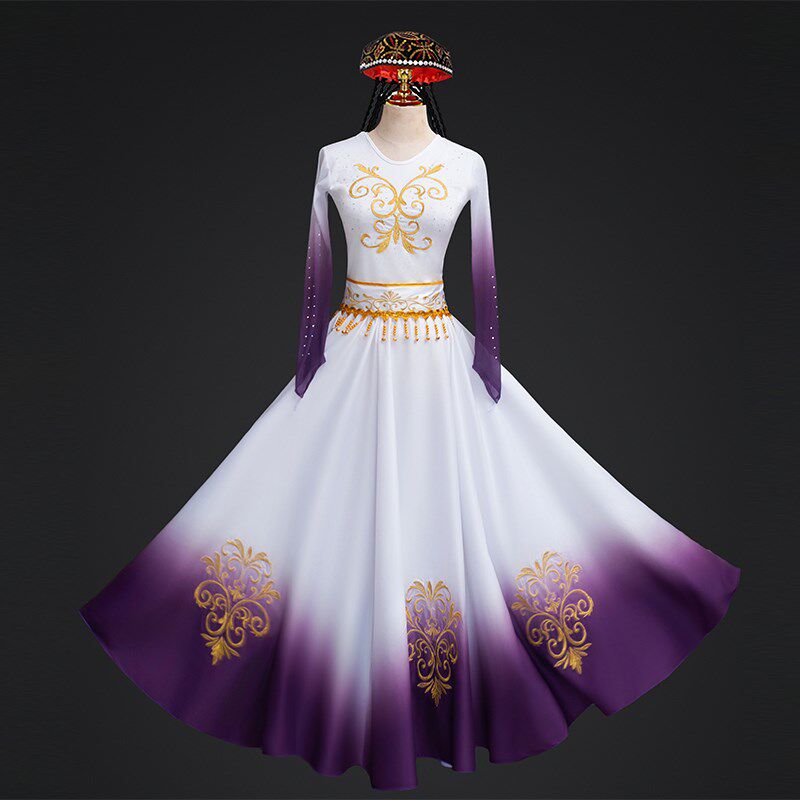 极速新疆维吾尔族舞蹈服装刺绣维族练习裙广场演出表W演大摆裙艺