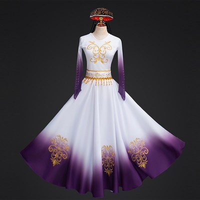 极速新疆维吾尔族舞蹈服装刺绣维族练习裙广场演出表W演大摆裙艺