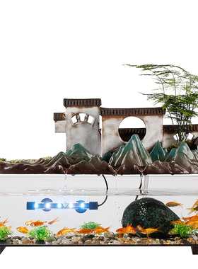 极速流水喷d泉鱼缸陶瓷中式创意循环家居装饰品客厅玄关办公室摆