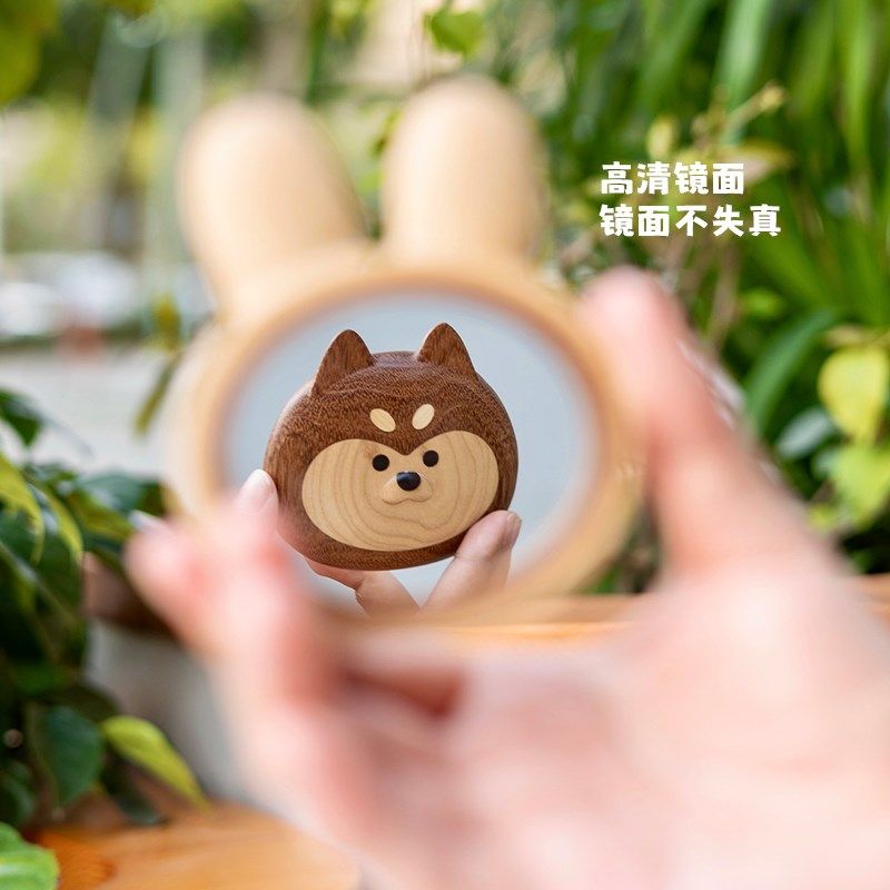 极速萌宠便携化妆镜/创木工y坊原木复古设计化妆镜子女生礼物