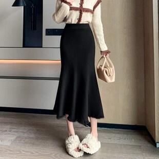 加厚a字一步裙流苏针织 气质修身 新品 包臀裙女半身裙秋冬p2025新款