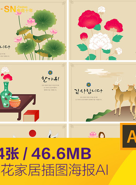 手绘复古鲜花家居装饰梦幻场景插图海报背景ai矢量设计素材91307