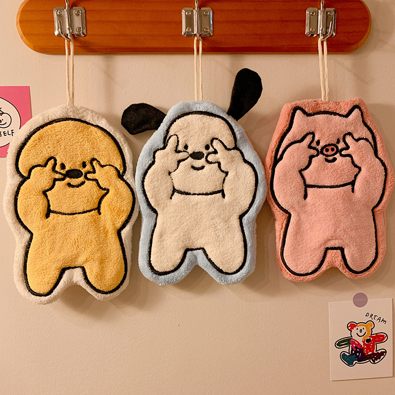 卡通比耶擦手巾挂式可爱卫生间专用吸水速干毛巾厨房抹布儿童手帕