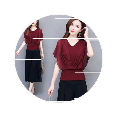 2025夏季新款短袖T恤气质时尚洋气蝙蝠袖高档收腰上衣女雪纺衫女