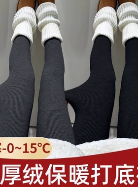 打底裤女加绒加厚外穿秋冬款灰色紧身保暖秋裤螺纹保暖棉裤连裤袜