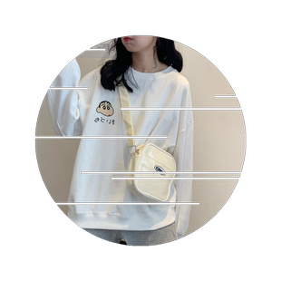 网红卫衣女长袖韩版宽松圆领百搭白色秋季慵懒风情侣装洋气上衣潮