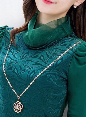 加绒加厚打底衫女2025秋冬季新款韩版大码女装高领百搭保暖蕾丝衫