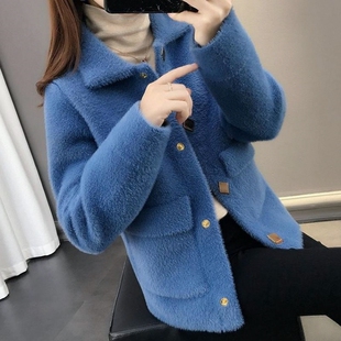 2026秋冬装新款韩版女装外套仿水貂绒宽松毛衣女很仙的针织开衫潮