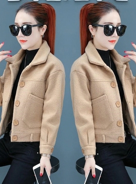 短款毛呢子小外套女2025秋冬季流行新款韩版宽松加厚冬装妮子大衣