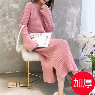 2026秋冬季新款宽松大码毛衣女长款过膝韩版宽松打底针织连衣裙潮
