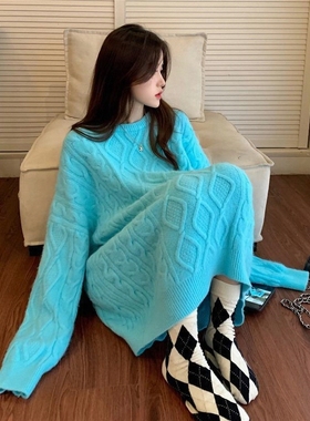秋冬中长款加厚针织衫长袖上衣慵懒软糯麻花毛衣女宽松外穿2025年