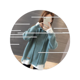 韩版秋冬慵懒风圆领毛衣女学生套头宽松原宿针织长袖休闲打底衫潮