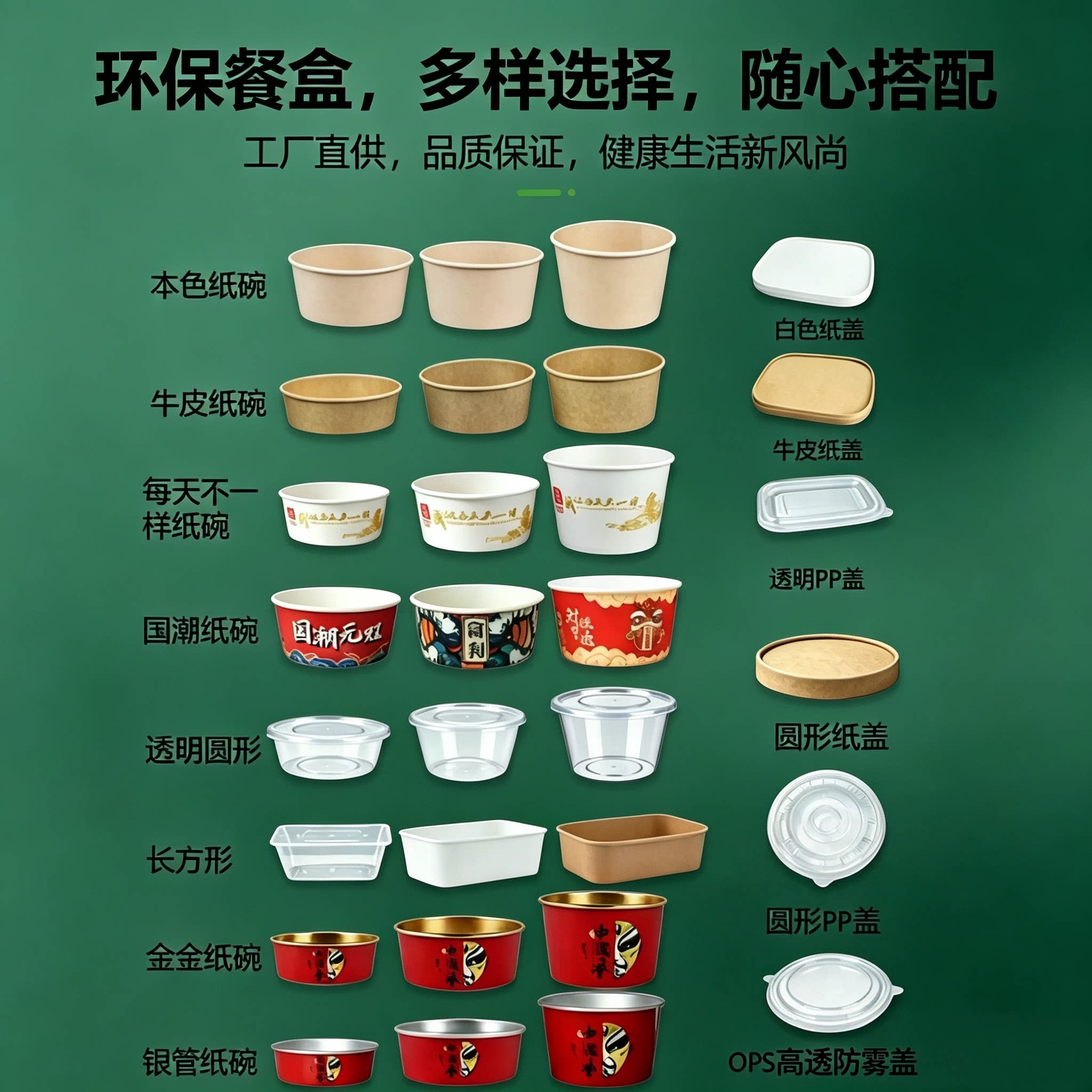 一次性纸碗金银箔保温款国潮印花配全系盖子外卖小吃商用打包定制