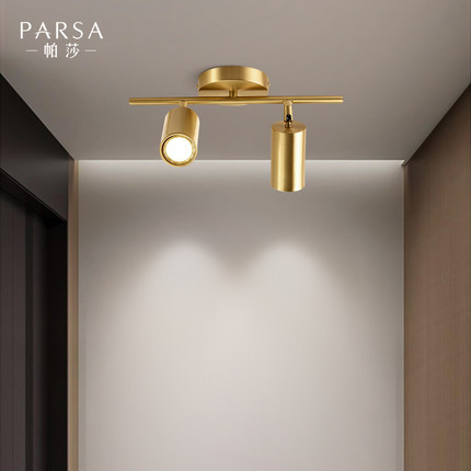 帕莎黄铜led射灯家用客厅轻奢玄关过道衣帽间轨道吸顶明装天花灯