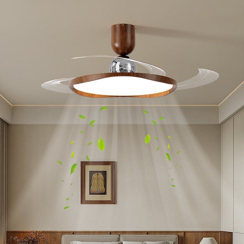 帕莎 风扇灯 2025新款中古风胡桃木纹简约餐厅吊扇灯静音卧室灯
