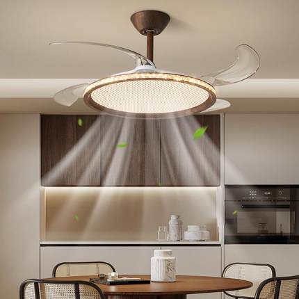 帕莎 中古风隐形风扇灯2024新款LED静音一体家用卧室餐厅风扇吊灯