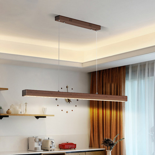 帕莎 餐厅吊灯 2025新款胡桃木色餐厅吊灯中古风一字长条护眼灯具