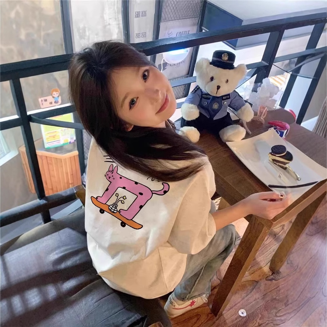 纯棉短袖t恤女2025新款爆款夏季设计感小众正肩美式宽松半袖上衣