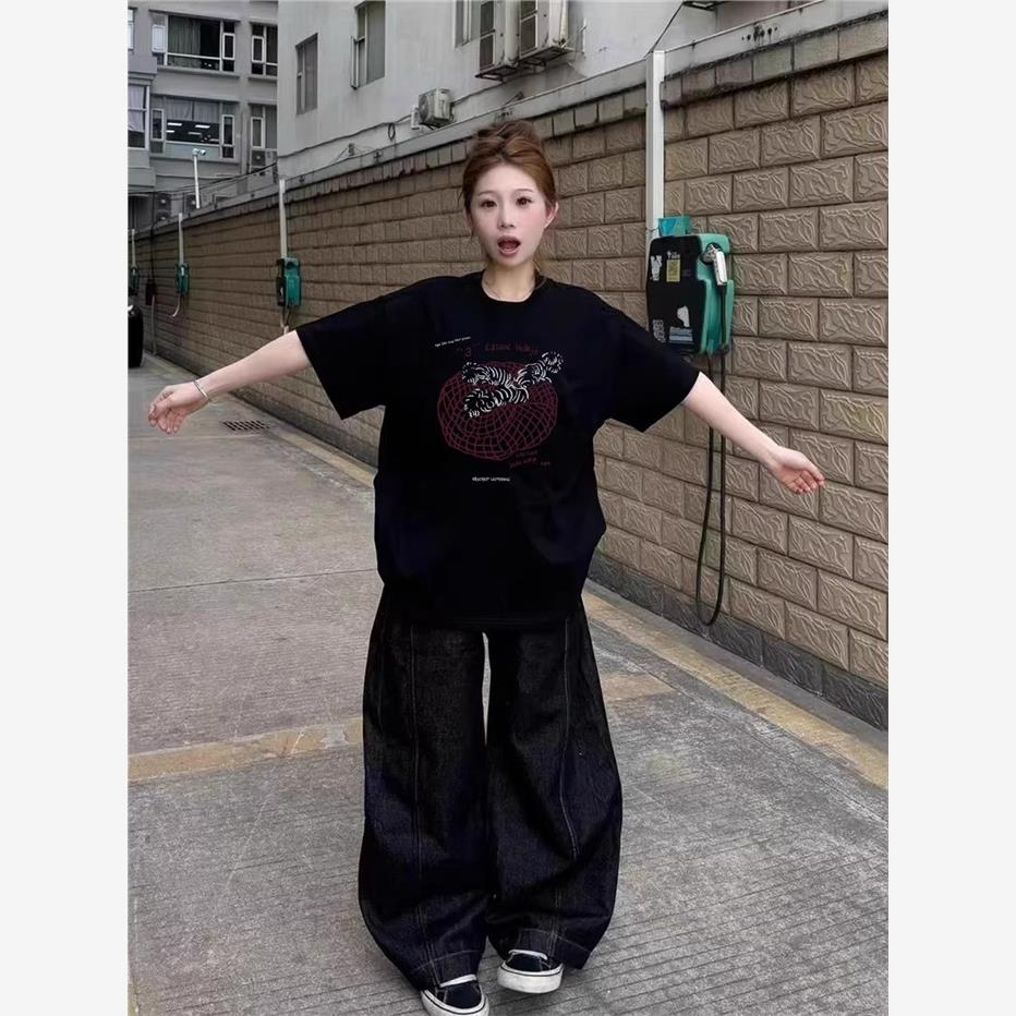 2025新款爆款纯棉短袖t恤女夏季设计感美式宽松半袖正肩上衣体恤