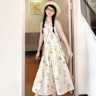 背心裙女裝 夏季 中長裙子印花寬松修身 爆款 流行穿搭風(fēng)格 連衣裙2025