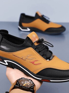 臻甄好物购男鞋新款男士防滑耐磨软底休闲鞋时尚百搭一脚蹬皮鞋a3
