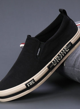 闪宝男鞋春季新款男鞋韩版潮鞋一脚蹬休闲鞋平底板鞋薄款平底布a5