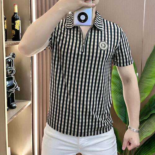 #芸菲汇男装轻奢翻领条纹Polo衫夏季男款休闲短袖T恤潮流体恤衫a8