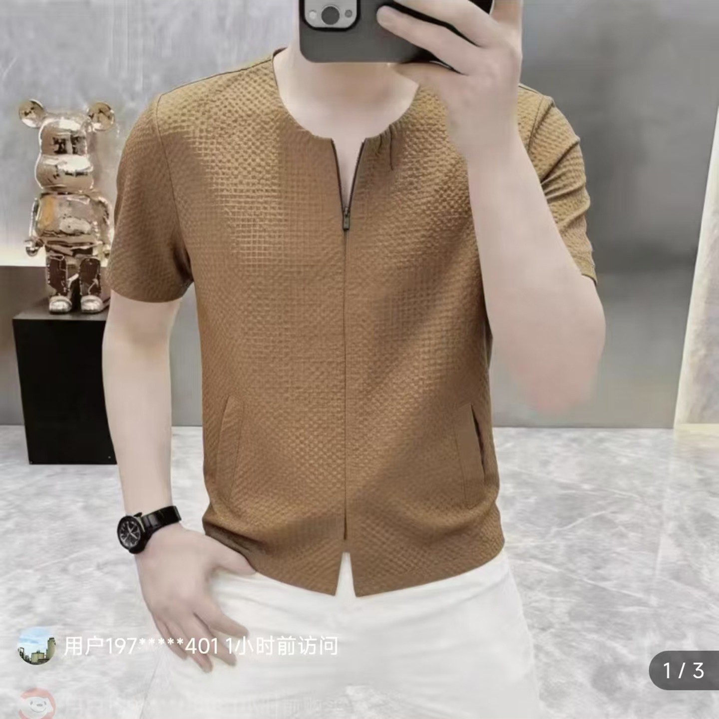 甄选鞋服精品店男装夏季新款男士开叉半拉链短袖T恤休闲宽松上a7