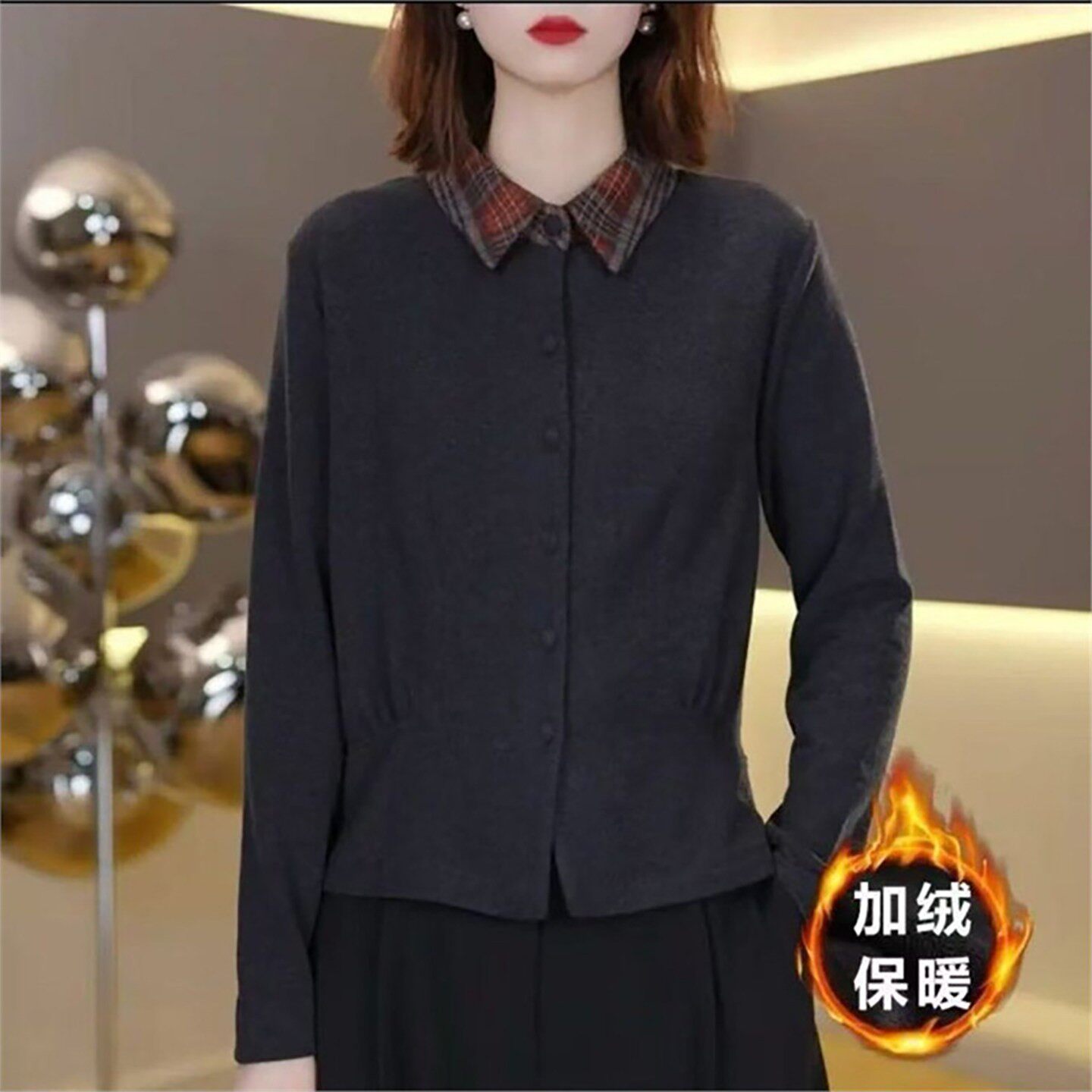 小鑫甄选女装2026新款双面德绒打底小衫女士加绒保暖内搭翻领上a5