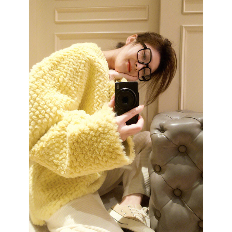 KOREAN VERSION OF LAZY WIND THICKENED FLUFFY LONG-SLEEVED KNITTED SWEATER WOMENS WINTER LOOSE AND THIN VERSATILE PULLOVER TOP TIDE