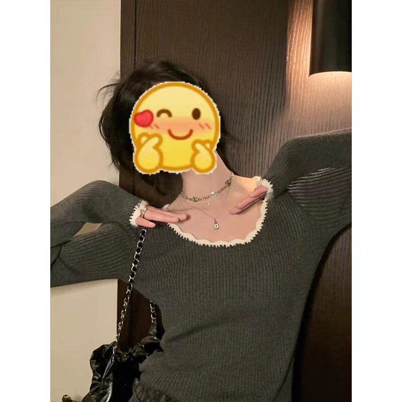 KOREAN RETRO DESIGN SENSE LACE COLLAR LONG-SLEEVED KNITTED SWEATER WOMENS WINTER SLIM AND THIN AND VERSATILE TEMPERAMENT TOP TREND