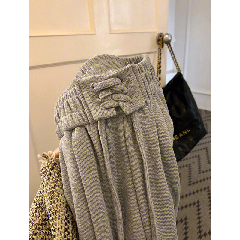 FASHIONABLE DESIGN: DRAWSTRING TIE SPORTS WIDE-LEG PANTS WOMENS AUTUMN AND WINTER HIGH-WAISTED SLIM CASUAL AND VERSATILE MOPPING LONG PANTS